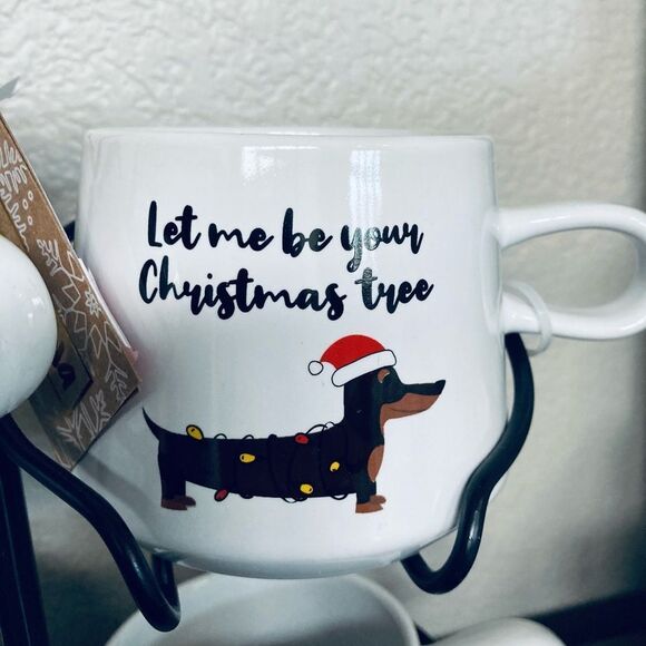 Christmas Dachshund Dog Ceramic Mugs Caddy Holiday Gift Set - Picture 3 of 5